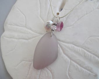 Purple Sea Glass Necklace Beach Pendant Jewelry Sterling Lavender