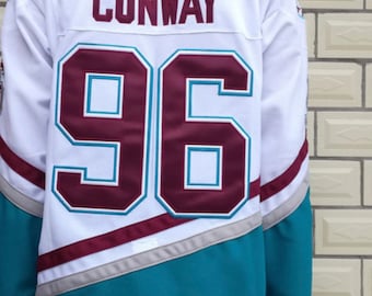 90s Reworked Anaheim Ducks Mighty Ducks Charlie Conway #96 Custom Hockey Jersey White, Vintage Conway Ducks Jersey, Mighty Ducks Jersey