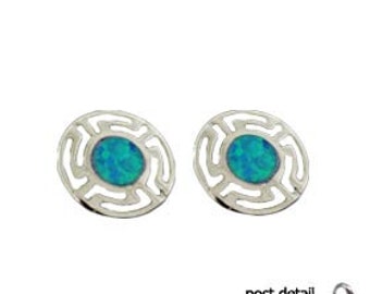 Sterling Silver Earrings - Greek Key & Opal for Eternity (8mm)