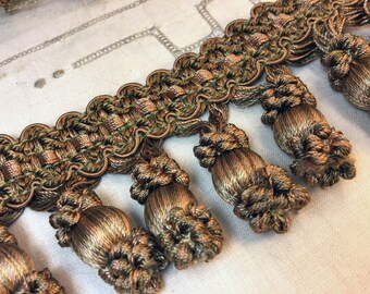 Tassel Trim - Coral and Khaki Tassel Trim - Pillow Trim - Designer Tassel Trim - Onion Trim - Craft Trim - Designer Trim - 1 yard