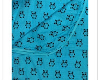 Teal Pandas 2-layer Big Bambino: made with 100% Organic Cotton Muslin. (extra large 60"x72") for older kids & adults
