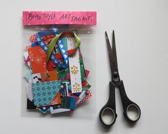 Boho style art tag kit, mini collage kit, paper goodies, art kit, scrapbooking, journaling