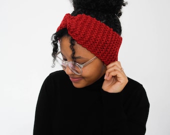 Red headband, wool, hand knitted