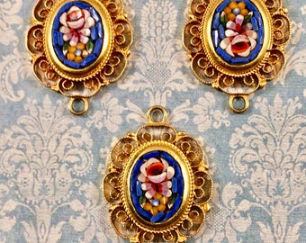 Lovely 20th Century Vintage Italian Floral Mosaic In a Decorative Gold Toned Metal Setting