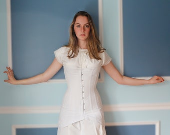 Corset - White Late Edwardian/Titanic Overbust Corset - Standard Sizes