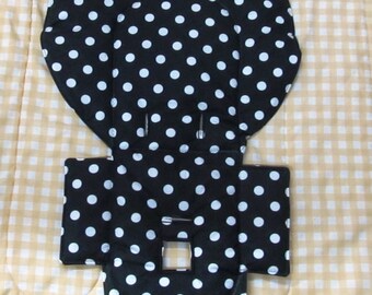 Evenflo replacement cotton high chair pad baby accessory, baby and child kids chair pad, toddler feeding chair pad, black with white dots