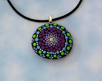 SHIPS FREE Mothers Day gifts boho chic bohemian beach jewelry Zen mandala stone painted rock neon glow blue green purple yoga chakra dot art