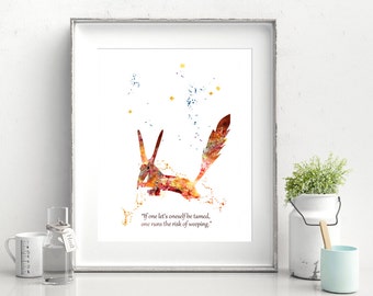 Fox The Little Prince Watercolor Print Prince Fox Print English Quote Saint-Exupéry Painting Prince Art Kids Gift Decor Poster Wall (Nº15)