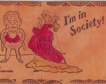 High Society Lady, Vintage 1907 Leather Postcard