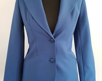 Vintage Ladies Fitted Jacket | Blue Blazer Jacket | UK Size 12