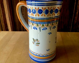 pottery spanish pitcher talavera painted hand vintage