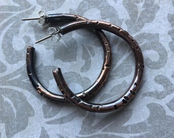 Copper Hoop Earrings with a Rustic Texture
