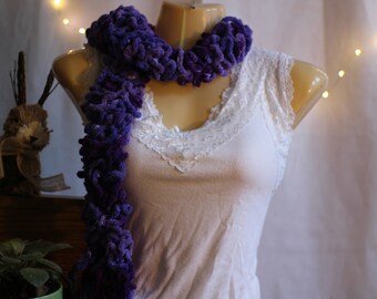 Handmade Tri-Tone Purple Velvet Ruffle Scarf