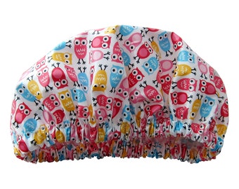 Kids Shower Cap Cute Pink Bath Hat Girls Hair Wash Cap Waterproof Owls