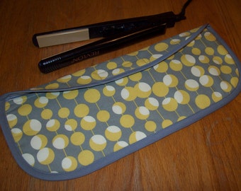 Curling Iron Case // Flat Iron Cover // For Travel Or The Gym // Insulated // Amy Butler / Martini / Gray And Yellow