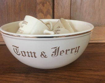 Homer Laughlin | Tom and Jerry Punch Bowl Set | Vintage Bar-ware | Vintage Homer Laughlin | Retro Bar Cart | Christmas Bar-ware