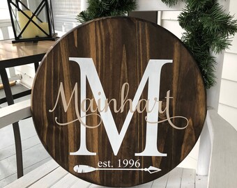 Round wooden monogram sign