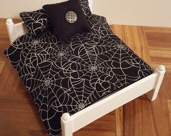 1:12 scale bedding/ 1/12 scale quilt/ miniature coverlet / 1/12 scale linens/ gothic doll house bedding/ / macabre/ black spider web
