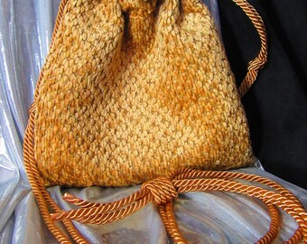 8.5 x 10.5 Plush Bronze Beige Drawstring Bag Green Lining