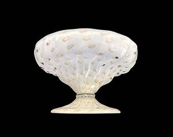C.1950 MURANO Alfredo BARBINI Cased White | Lattimo Bullicante Footed Glass Bowl | Tazza | Trinket Dish