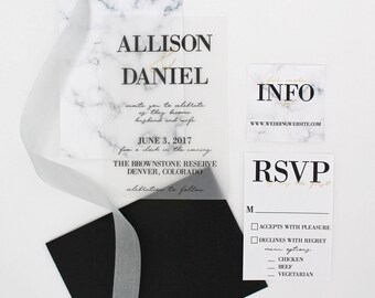 Marble Wedding Suite - Custom design black white and gold, Vellum option