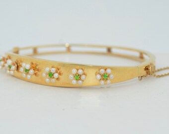 14K Demantoid Garnet & Seed Pearl Bracelet