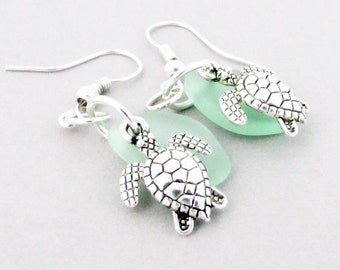Sea Turtle Earrings, Sea Glass Earrings, Dainty Earrings, Dangle Earrings, Beach Earrings, Starfish Earrings, Gift for Her, EA01