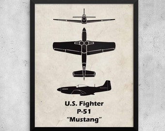 P-51 Mustang Print, Fathers Day Gift, Vintage Airplane, WWII Airplanes, Aviation Print, Airplane Poster, Boys Room Decor