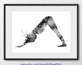 Yoga Print, Yoga Pose Poster, Yoga Poster, Yoga Decor, Yoga Wall Art, Yoga Decor, Yoga Gift, Yoga Studio Watercolor Black and White (A0451)