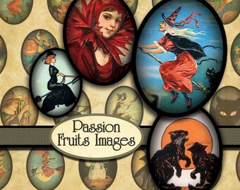 Vintage Halloween Digital Collage Sheet- 18mm x 24mm ovals-- Instant Download