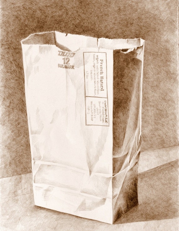 items similar to art drawing quot brown paper bag 1 quot sepia paper bag artwork