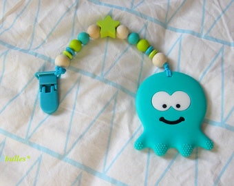 Turquoise baby bullinos teething clip