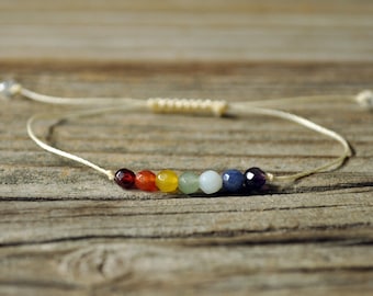 7 Chakra Bracelet, Crystal Bracelet, Intent Bracelet, Energy Bracelet, Yoga Bracelet, Meditation Bracelet, String Bracelet, Rainbow Bracelt
