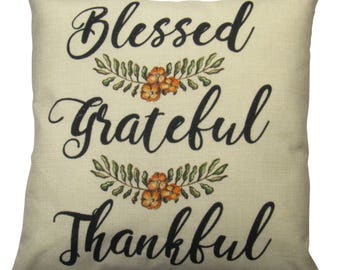 Blessed Grateful Thankful | Pillow Cover | Fall Decor | Cabin Decor Ideas | Fall Decoration | Thanksgiving Decor | Primitive Decor | Fall