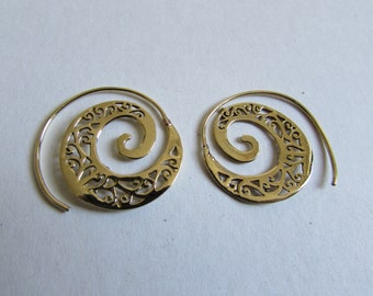 Spiral Brass Swirl Earrings handmade, Tribal Earrings, Nickel Free, Indian Jewellery, Gift boxed,Free UK postage BR1
