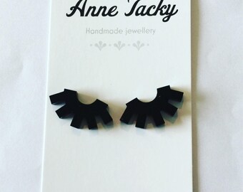 EYELASH stud earrings black laser cut acrylic 15mm