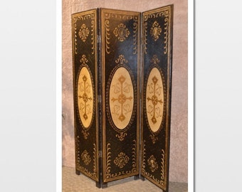Painted Three Section Adjustable Florentine Style Screen/Room Divider