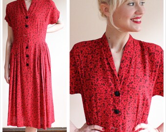 1940s Dress // Elephant Indian Print Rayon Dress // vintage 40s dress