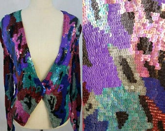 Fully Sequined Vintage Blazer/ Jacket/ Coat/ Colorful