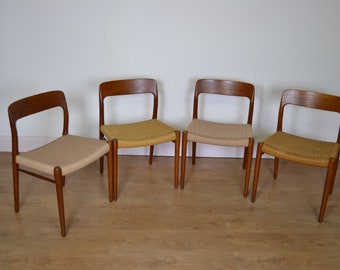Danish mid century dining chairs with paper cord seats by MOLLER