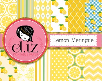 Lemon digital paper 'Lemon meringue' 12 zesty lemon backgrounds