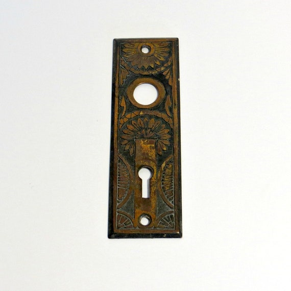 Victorian Embossed Metal Door Plate Antique Door Back Plate Victorian Embossed Metal Door Plate Antique Door Back Plate Ornate Eastlake Style Backplate Key Hole Plate Fancy Door Hardware #63 - Victorian Embossed Metal Door Plate Antique Door Back Plate