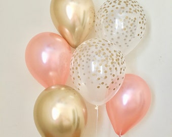 Rose Gold Chrome Gold & Clear Gold Confetti Latex Balloon~Birthday~Wedding~Bridal Shower~Rose Gold Balloon~Gold Confetti Look Balloon~Chrome