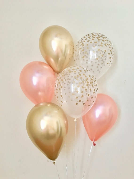 Rose Gold Chrome Gold & Clear Gold Confetti Latex Balloon~Birthday~Wedding~Bridal Shower~Rose Gold Balloon~Gold Confetti Look Balloon~Chrome