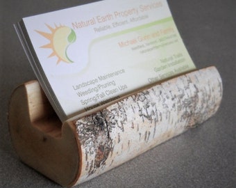 Business Card Holder Birch - Business Card Holder For Desk - Business Card Stand - Rustic Birch Business Card Holder