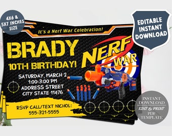 Dart Invitation, Gun War Invitation, Dart Gun War Party Invite, Dart Gun Digital Invitation, Dart War Birthday Invitation, Dart Battle PDF