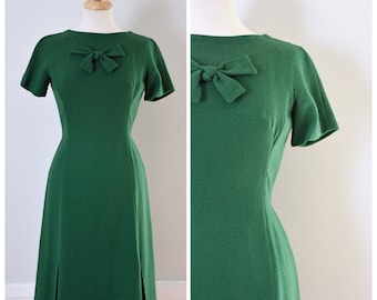 Vintage Dress / Vintage 60s Dress / 60s Day Dress / Sheath Dress / Green Dress / Wool Dress / Shannon Rodgers Dress / Size Small
