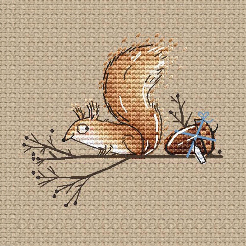Squirrel pattern Counted Cross Stitch squirrel with acorn