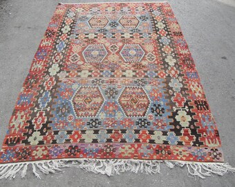 free shipping VINTAGE TURKİSH eşme - ousak kilim Anatolian handwoven kilim rug decorative kilim - SİZE : 70'' X 120'' ( 175 cm X 300 cm)