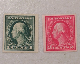 1912 US Postage StampS, Scott # 408 & 409 Imperforate Washington, 1 Cent, MHNG